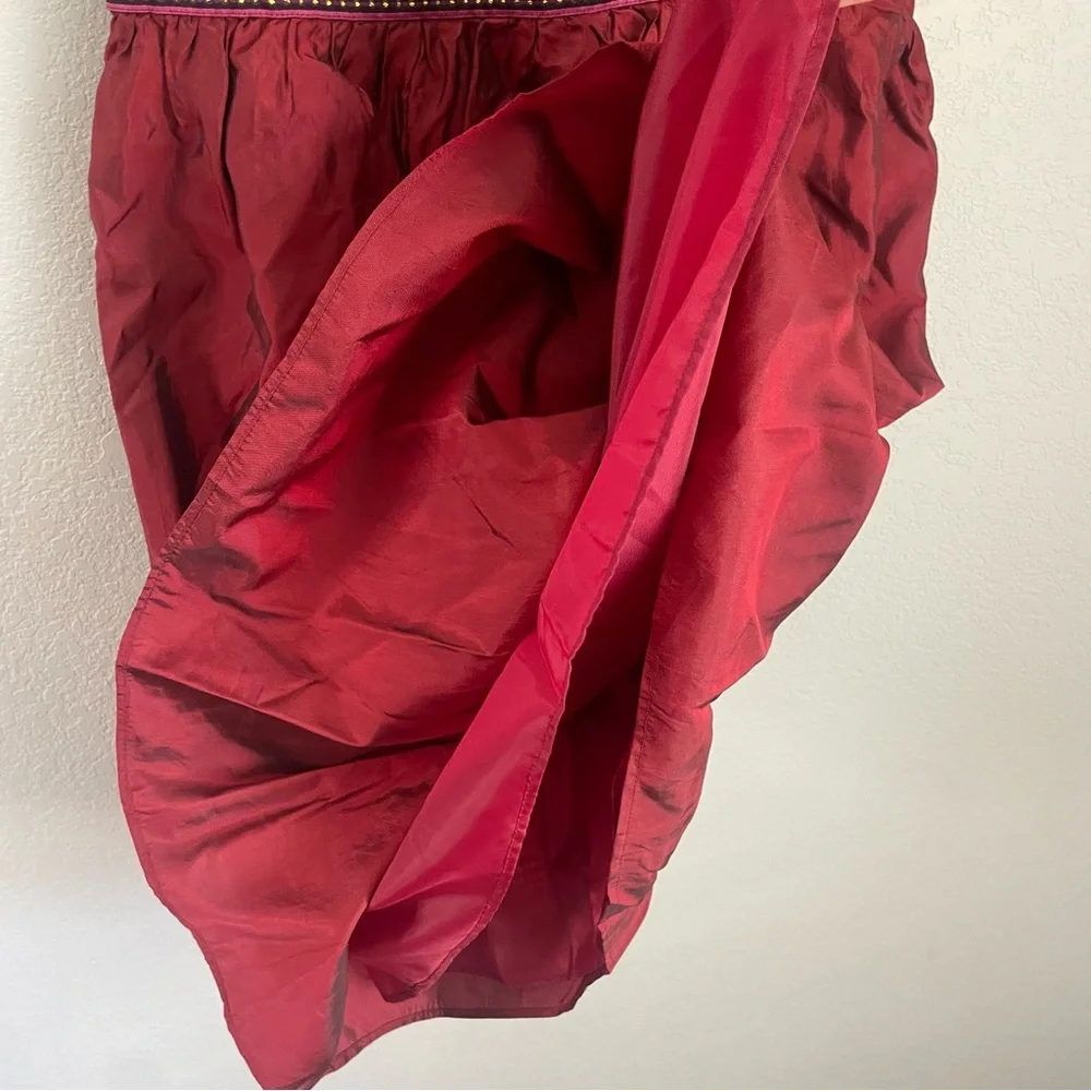 Hanna Andersson Girls Red Holiday Dress Puff Sleeve Embroidered Waist Size 6